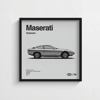 Graphic side view of vintage sports car on Classic 1970s Grand Tourer Poster for study room
