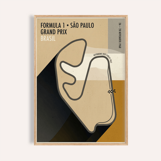 Framed close-up of Sao Paulo Race Circuit Diagram Poster with beige and black abstract shapes