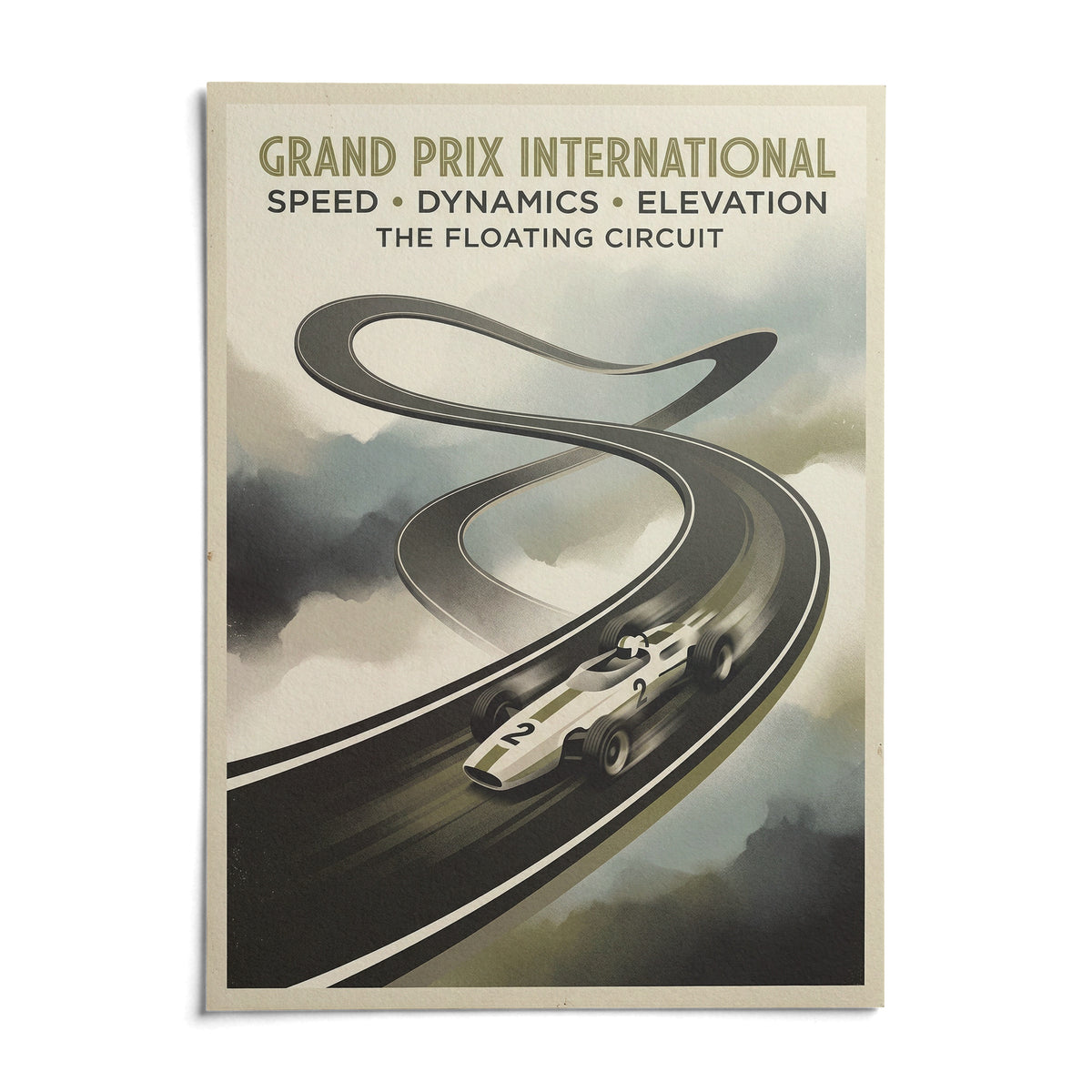 Floating Race Circuit Poster, shown as an unframed paper print on a plain white background