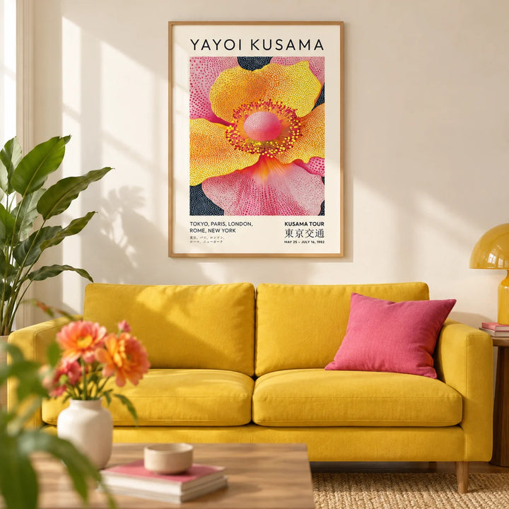 Floral Art Prints, framed on the wall of a bright modern living room with a warm white wall