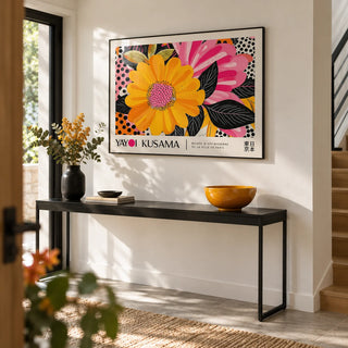 Floral Landscape Paintings, framed on the wall of a modern entrance hall with a white wall