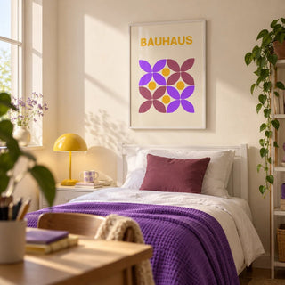 Floral Shape Art, framed on the wall of a stylish single bedroom for a female student or graduate (18-25) with a cream wall
