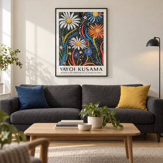Flower Print for Framing, framed on the wall of a modern living room in a UK city flat with a warm white wall and pale oak floor