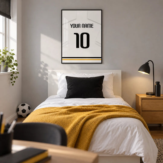 Custom Football Shirt – All White with Black Number