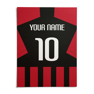 Football Shirt Poster in Black and Red Stripes, shown as an unframed paper print on a plain white background