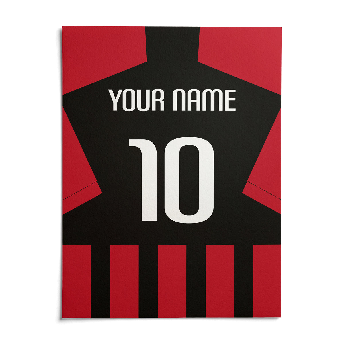 Football Shirt Poster in Black and Red Stripes, shown as an unframed paper print on a plain white background