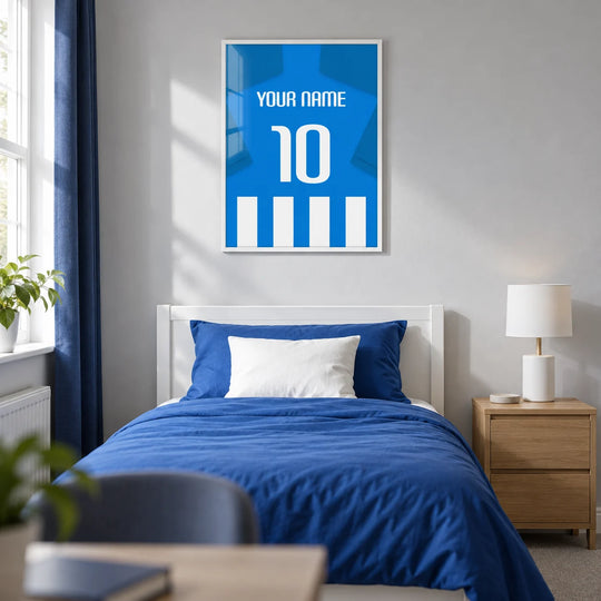 Camiseta de fútbol personalizada - con rayas azules y blancas y mangas azules