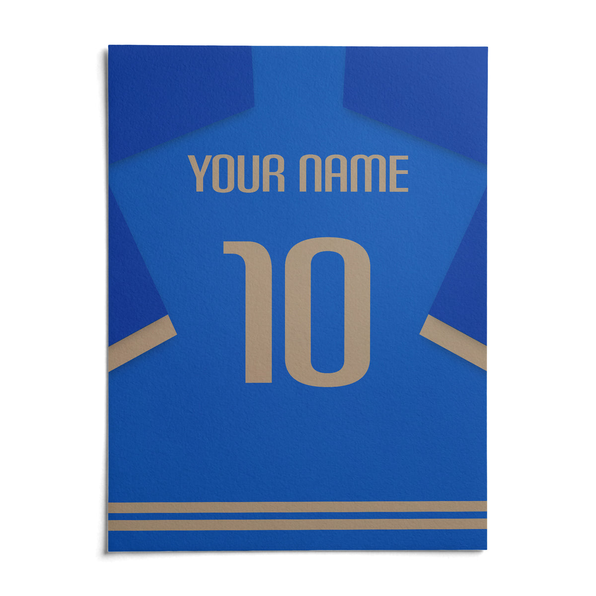 Football Shirt Poster in Blue with Beige Number, shown as an unframed paper print on a plain white background