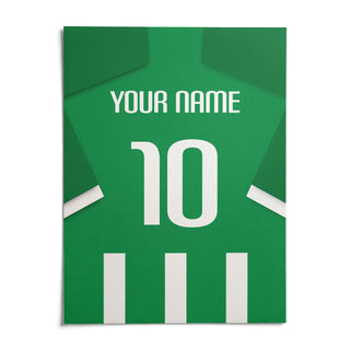 Football Shirt Poster in Green and White Stripes, shown as an unframed paper print on a plain white background