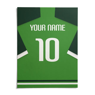 Football Shirt Poster in Green with Dark Green Sleeves, shown as an unframed paper print on a plain white background