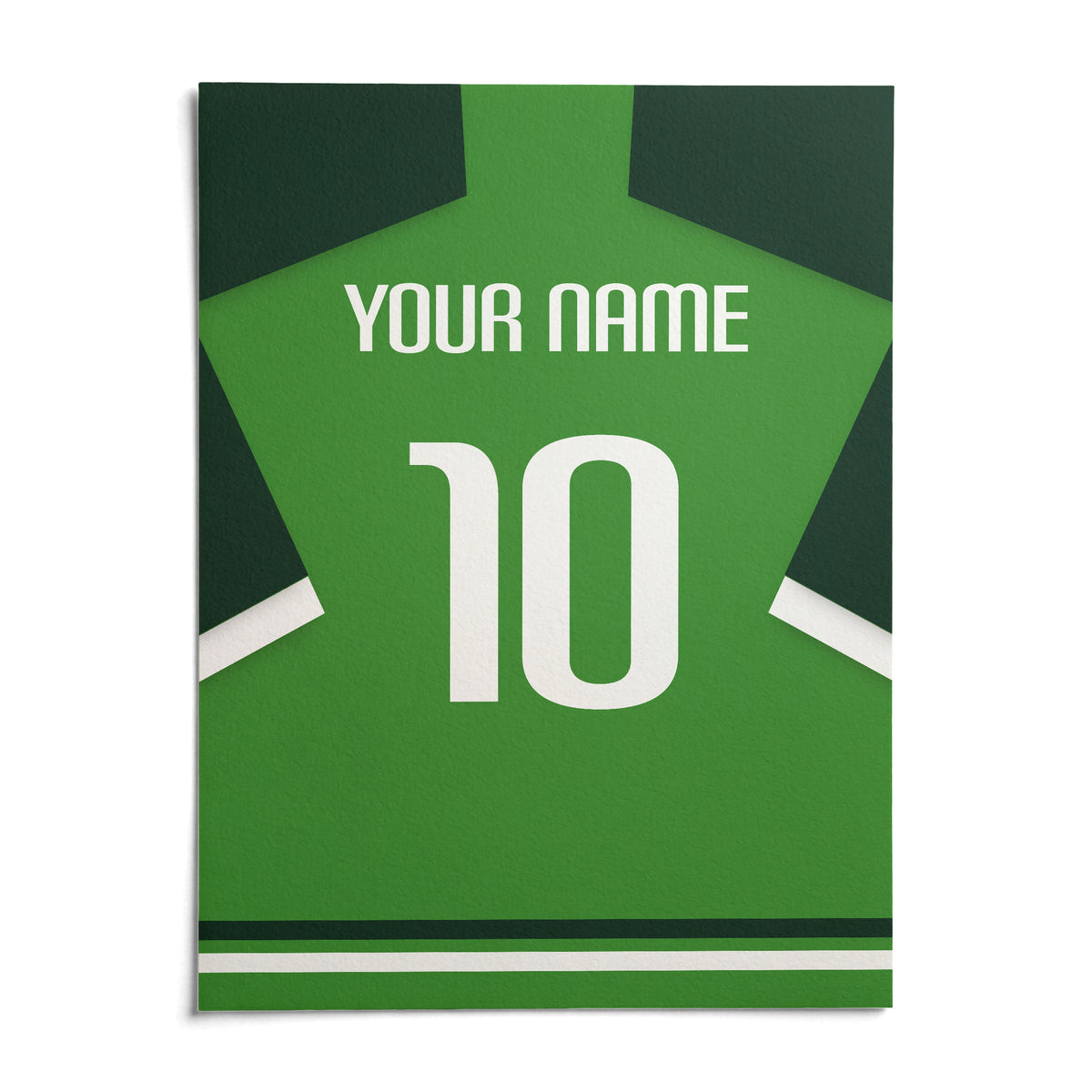 Football Shirt Poster in Green with Dark Green Sleeves, shown as an unframed paper print on a plain white background