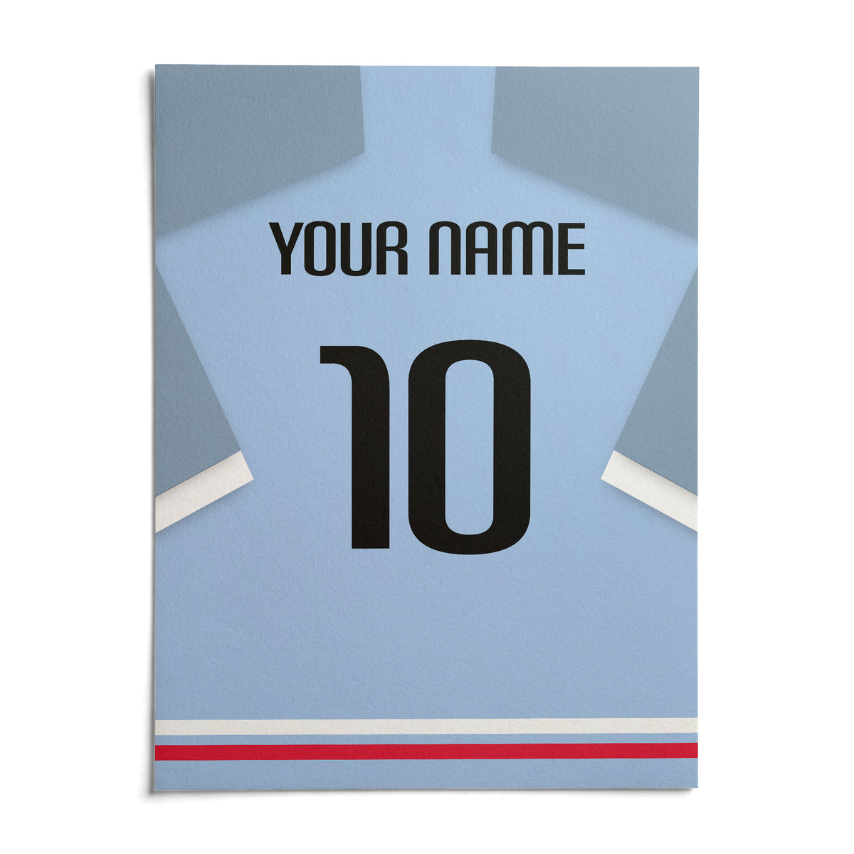 Football Shirt Poster in Light Blue with Black Number, shown as an unframed paper print on a plain white background