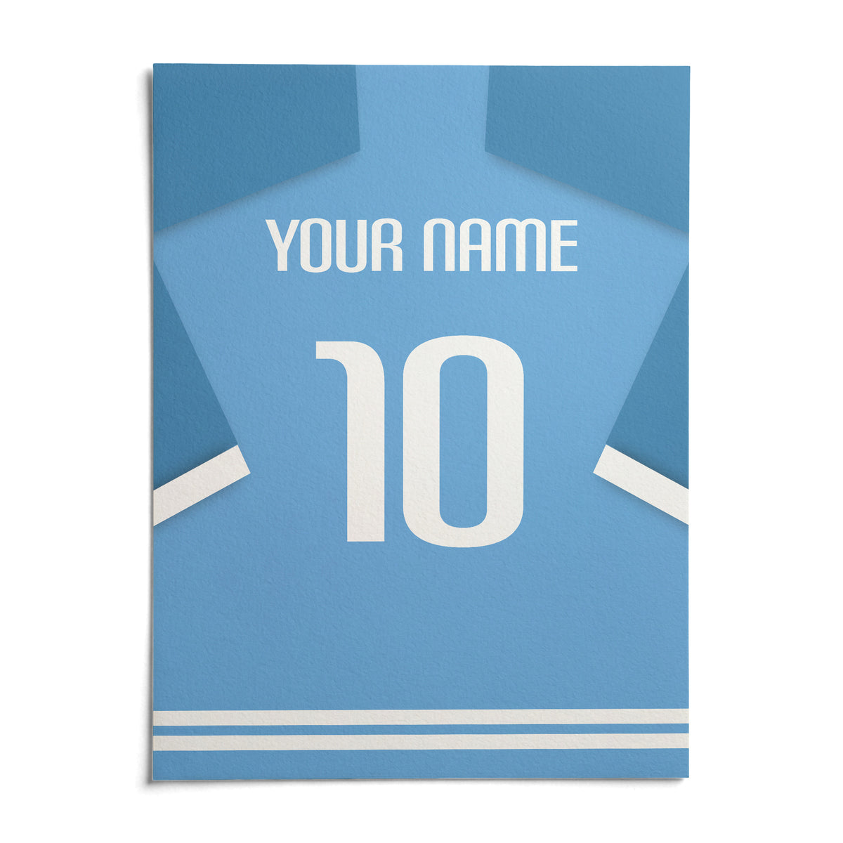 Football Shirt Poster in Light Blue with White Number, shown as an unframed paper print on a plain white background