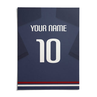 Football Shirt Poster in Navy Blue with White Number, shown as an unframed paper print on a plain white background