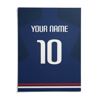 Football Shirt Poster in Plain Blue with White Number, shown as an unframed paper print on a plain white background