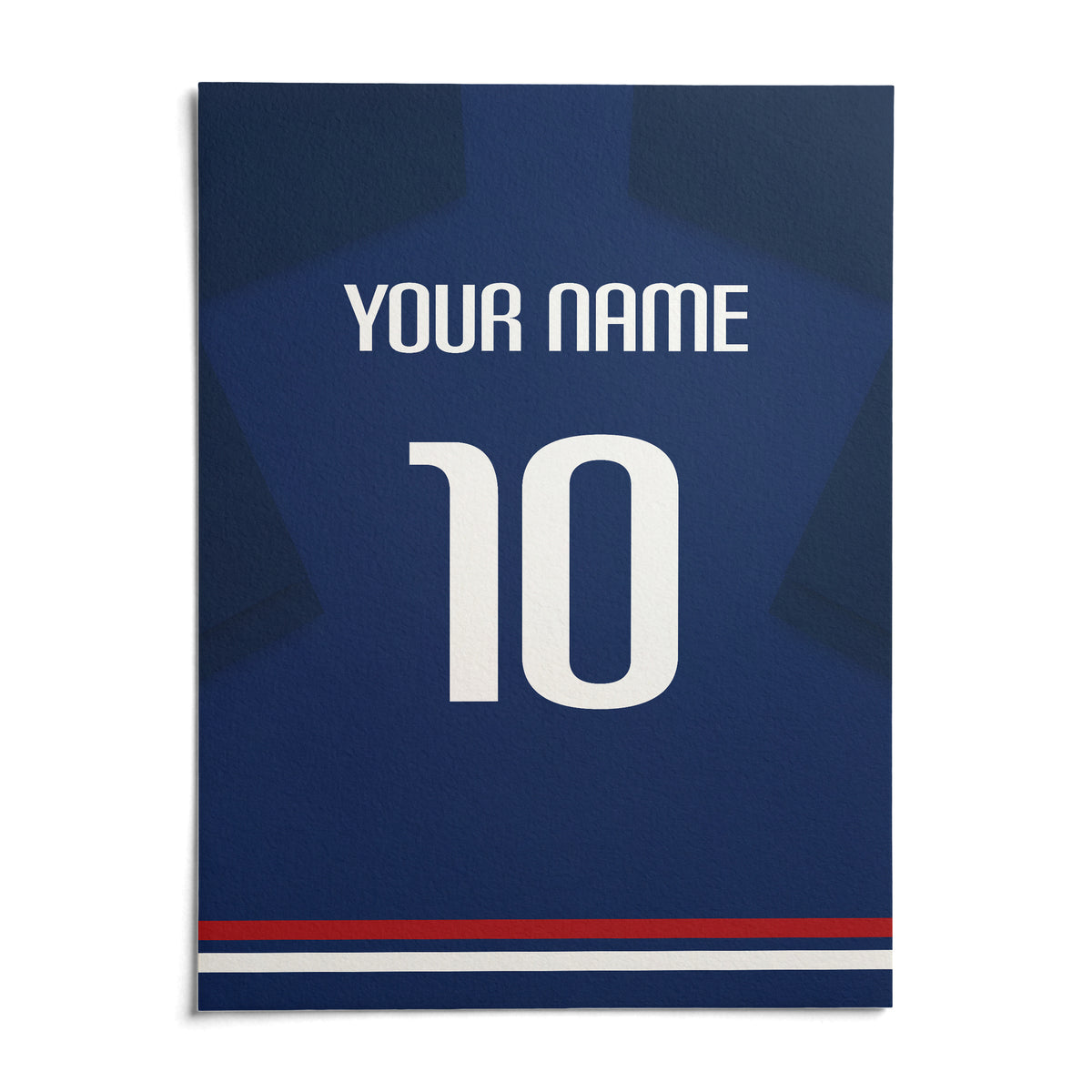 Football Shirt Poster in Plain Blue with White Number, shown as an unframed paper print on a plain white background