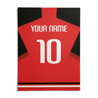Football Shirt Poster in Plain Red with White Number, shown as an unframed paper print on a plain white background