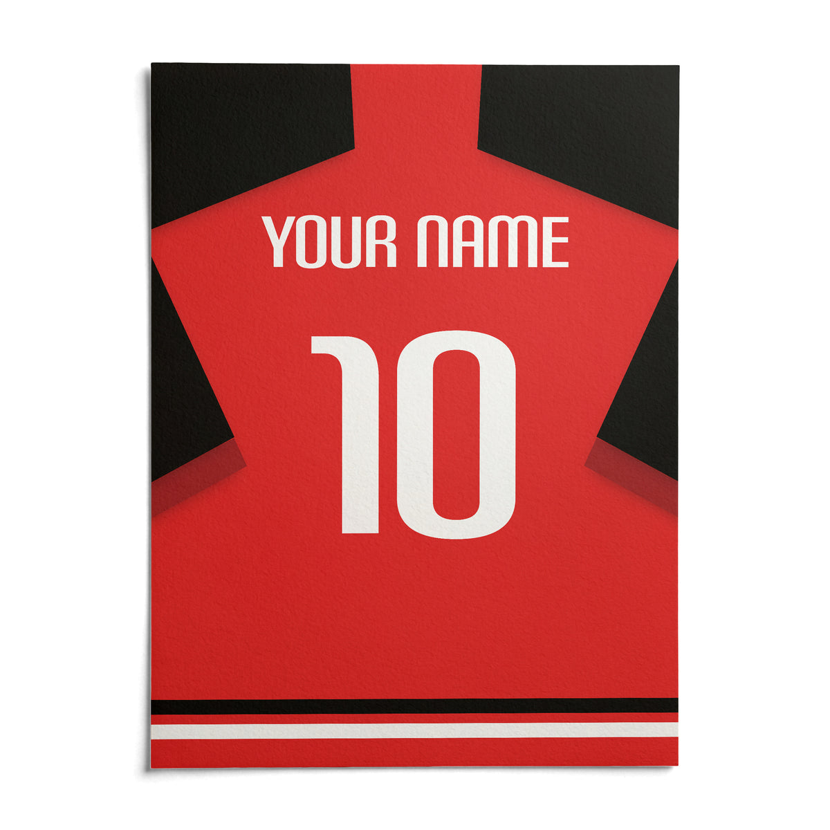 Football Shirt Poster in Plain Red with White Number, shown as an unframed paper print on a plain white background