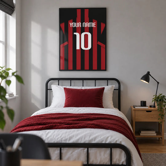 Camiseta de fútbol personalizada – Rayas rojas y negras