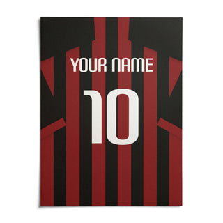 Football Shirt Poster in Red and Black Stripes, shown as an unframed paper print on a plain white background