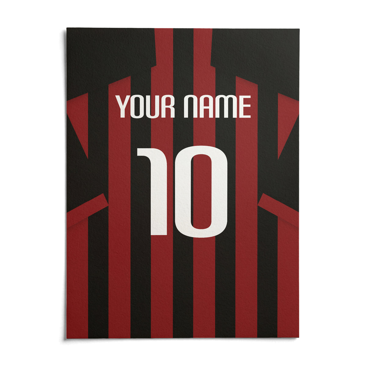 Football Shirt Poster in Red and Black Stripes, shown as an unframed paper print on a plain white background