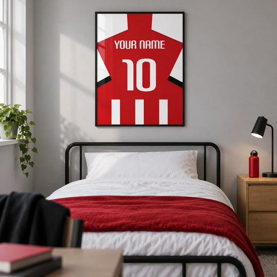 Custom Football Shirt – Red and White Stripes with White Number