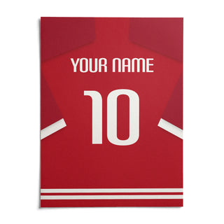 Football Shirt Poster in Red with Bold White 10, shown as an unframed paper print on a plain white background