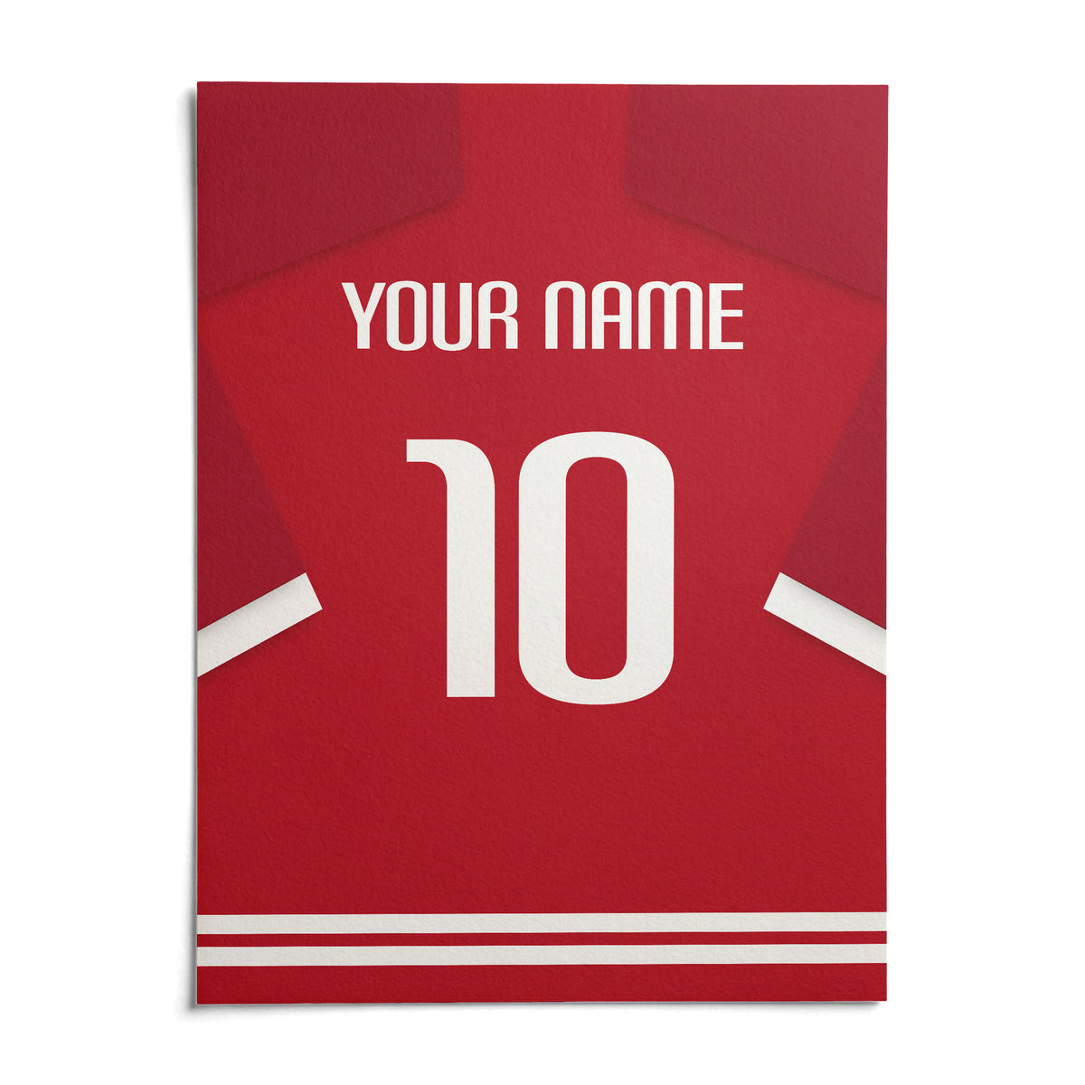 Football Shirt Poster in Red with Bold White 10, shown as an unframed paper print on a plain white background
