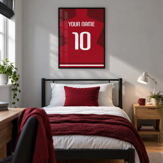 Camiseta de fútbol personalizada - roja con mangas rojo oscuro