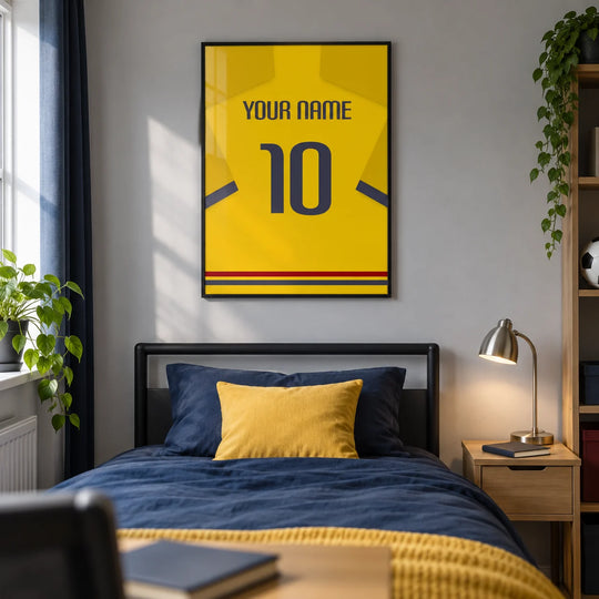 Custom Football Shirt – Yellow with Dark Blue Cuffs