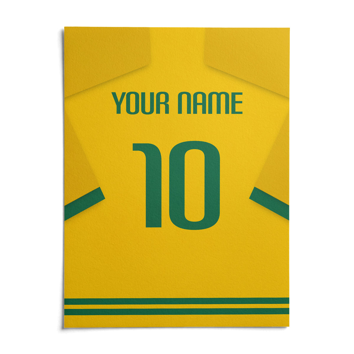Football Shirt Poster in Yellow with Green Number, shown as an unframed paper print on a plain white background