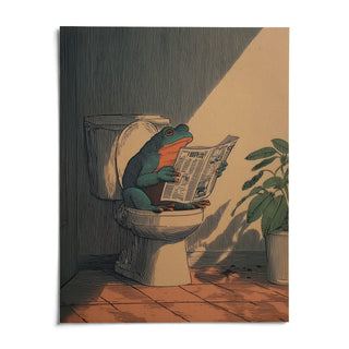 Frog Bathroom Art, shown as an unframed paper print on a plain white background