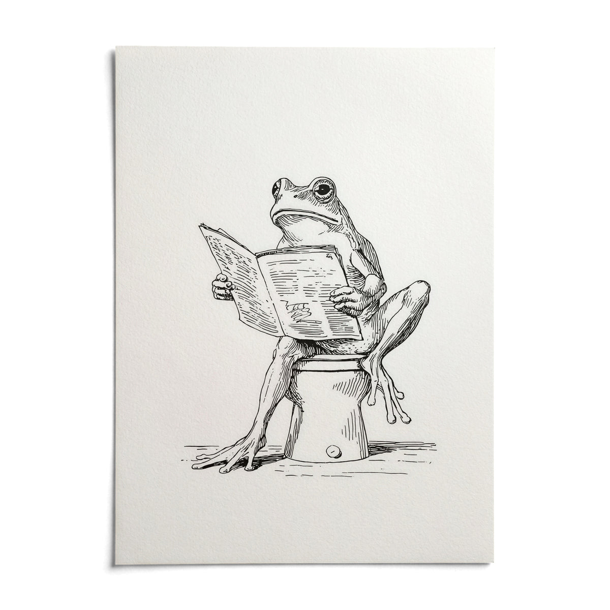 Reading Frog Art Print, shown as an unframed paper print on a plain white background