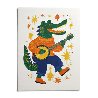Funny Crocodile Art Print, shown as an unframed paper print on a plain white background