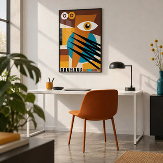 Geometric Poster, framed on the wall of a design studio with a polished concrete floor in a home office