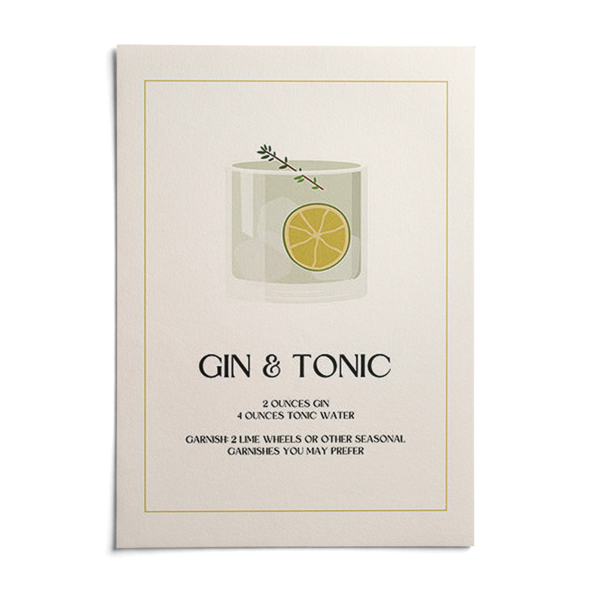Gin and Tonic Wall Art, shown as an unframed paper print on a plain white background