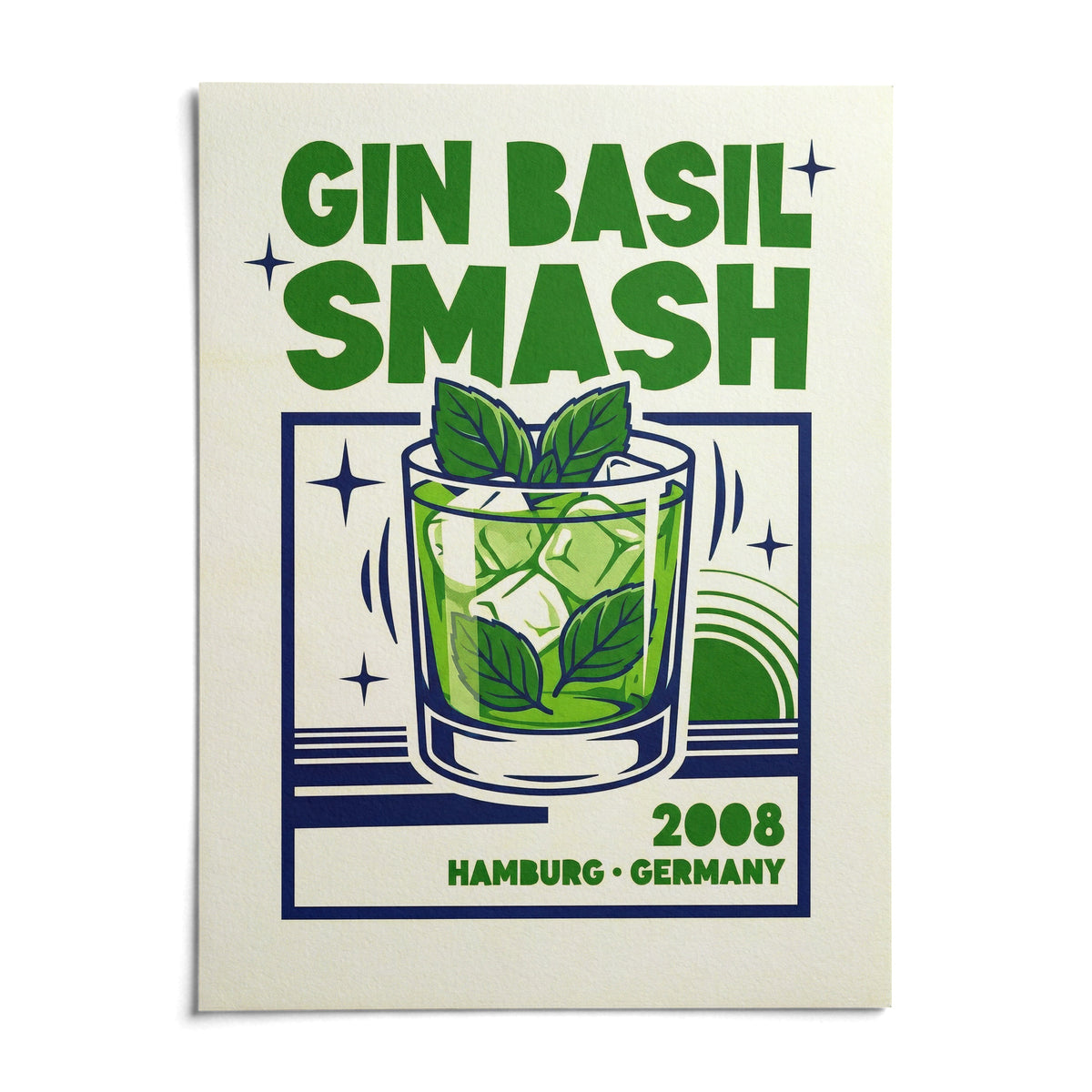 Gin Basil Smash Poster, shown as an unframed paper print on a plain white background