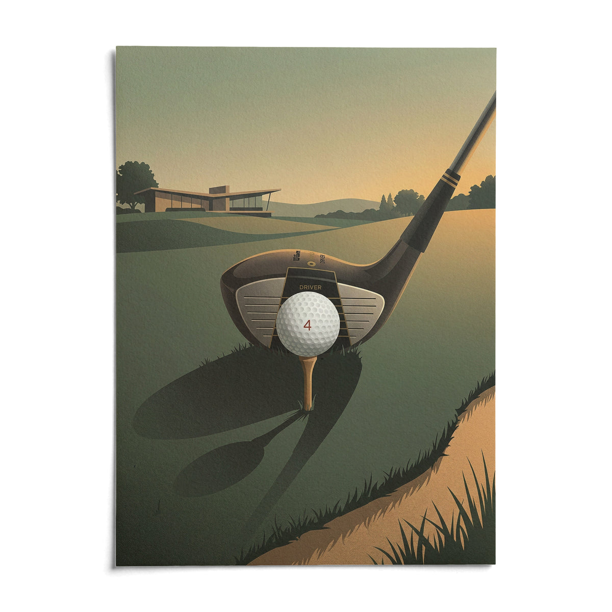 Golf Driver Art Print, shown as an unframed paper print on a plain white background