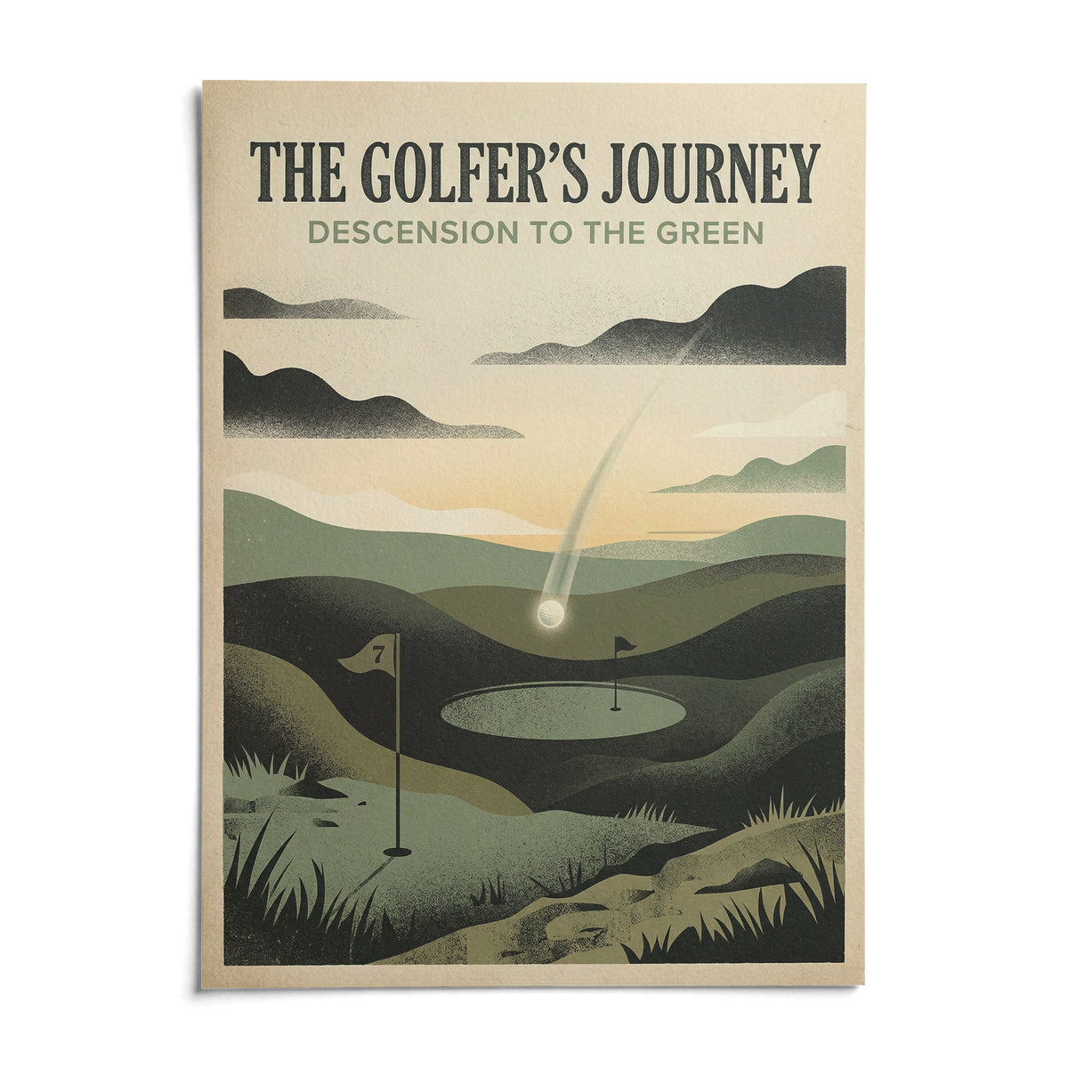 Golf Landscape Art Print, shown as an unframed paper print on a plain white background