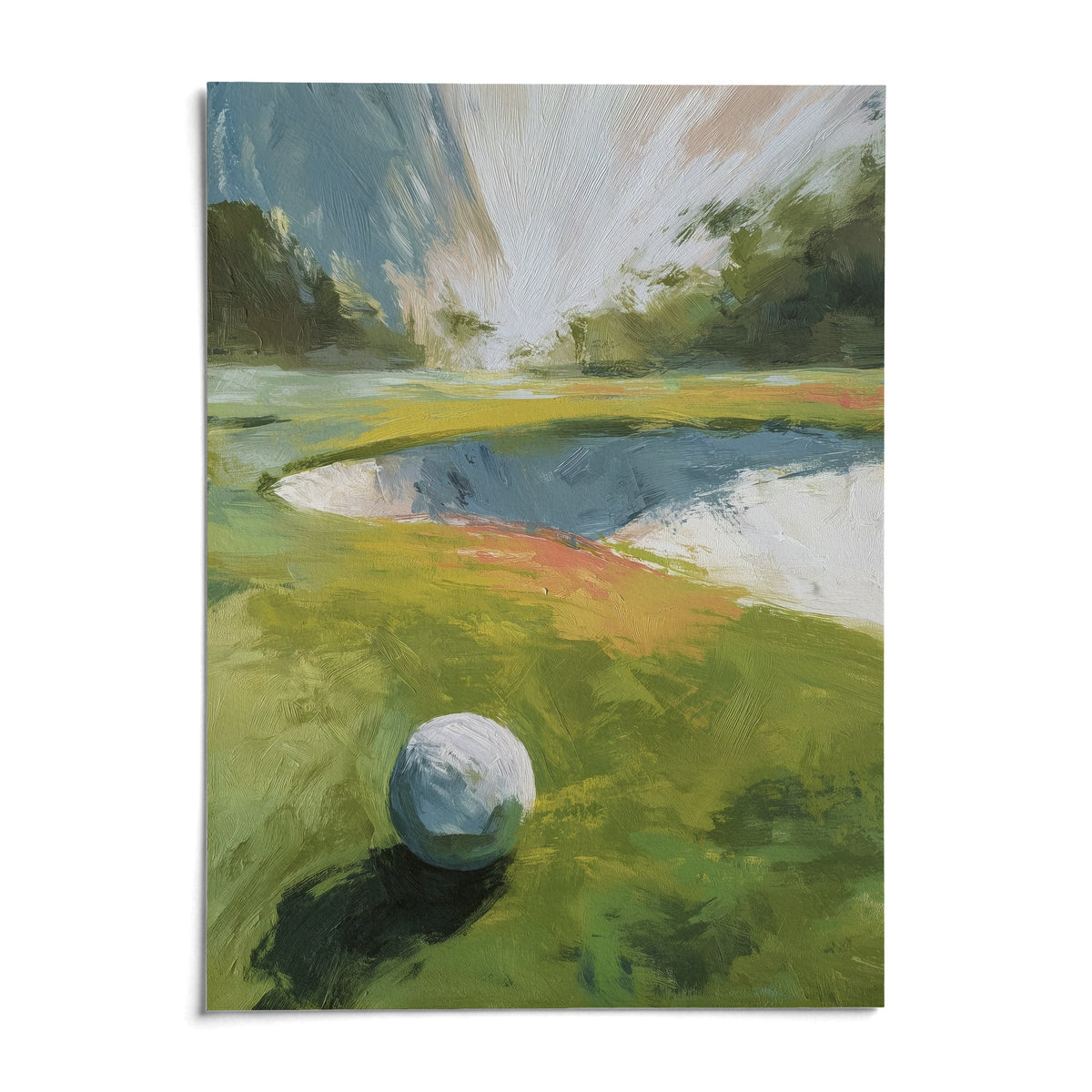 Golf Landscape Wall Art, shown as an unframed paper print on a plain white background