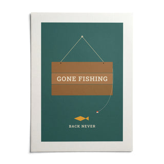 Gone Fishing Poster, shown as an unframed paper print on a plain white background
