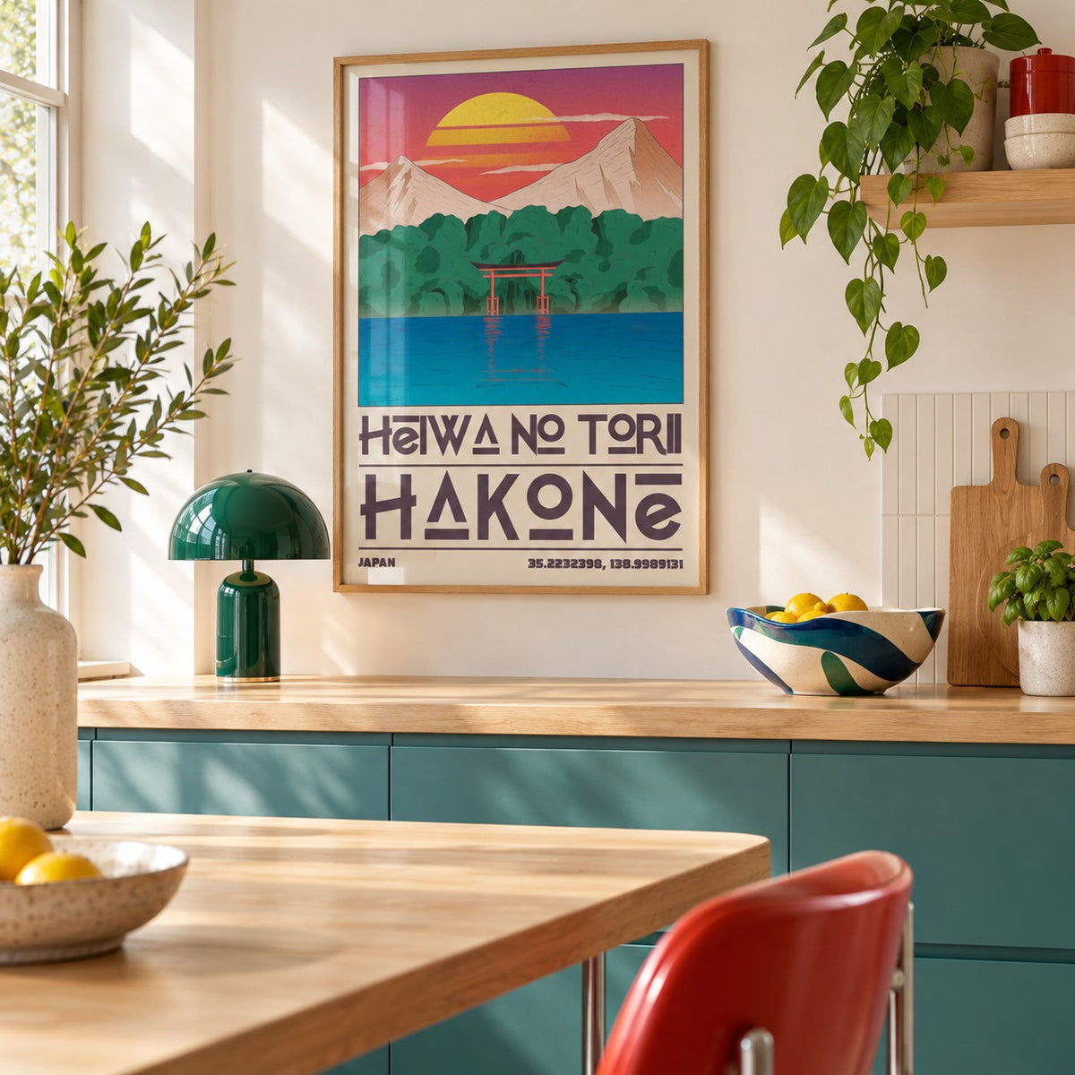 Hakone Poster above the worktop in a minimalist kitchen (frame not included)