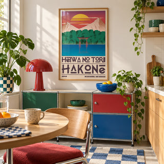 Hakone Poster hung above a retro sideboard in a kitchen dining area (frame not included)