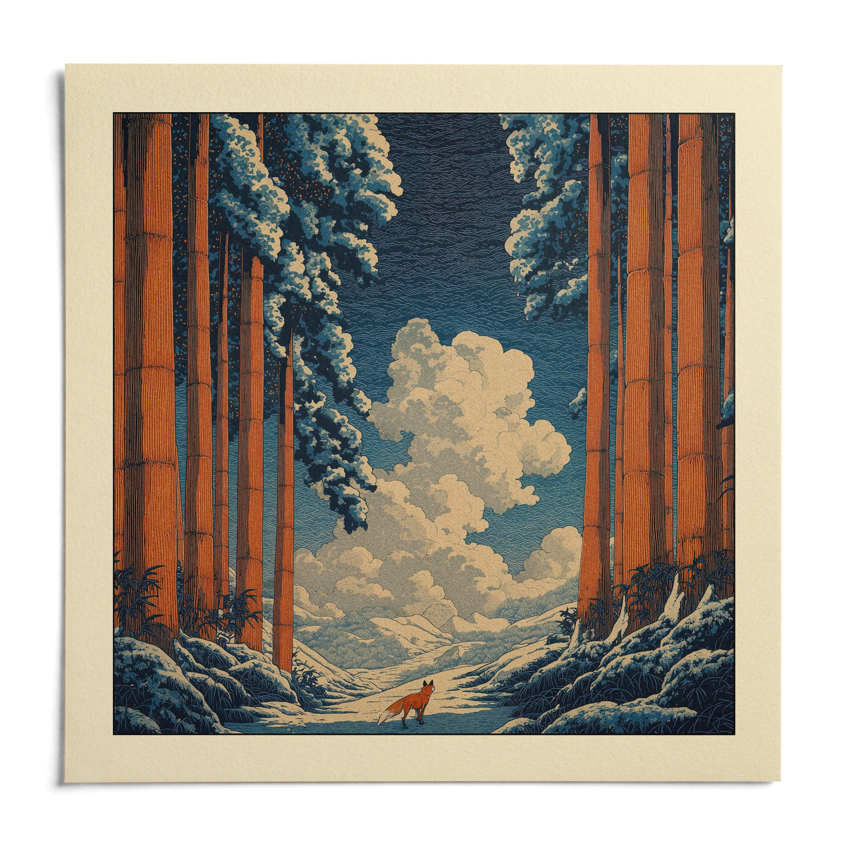 Hasui Kawase Snowy Forest Art Print, shown as an unframed paper print on a plain white background