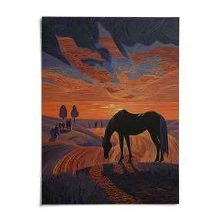 Horse Sunset Art Print, shown as an unframed paper print on a plain white background