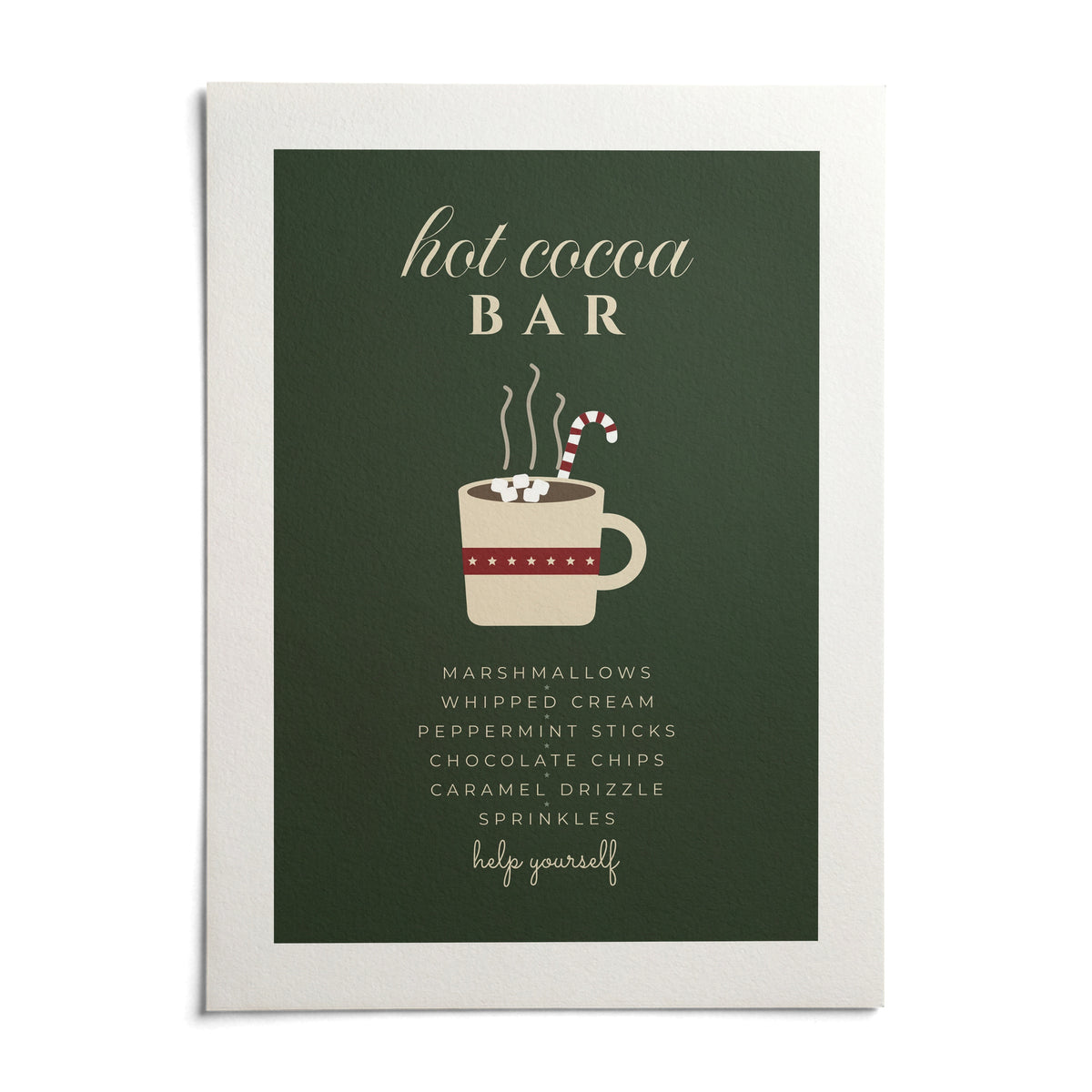 Hot Cocoa Bar Print, shown as an unframed paper print on a plain white background
