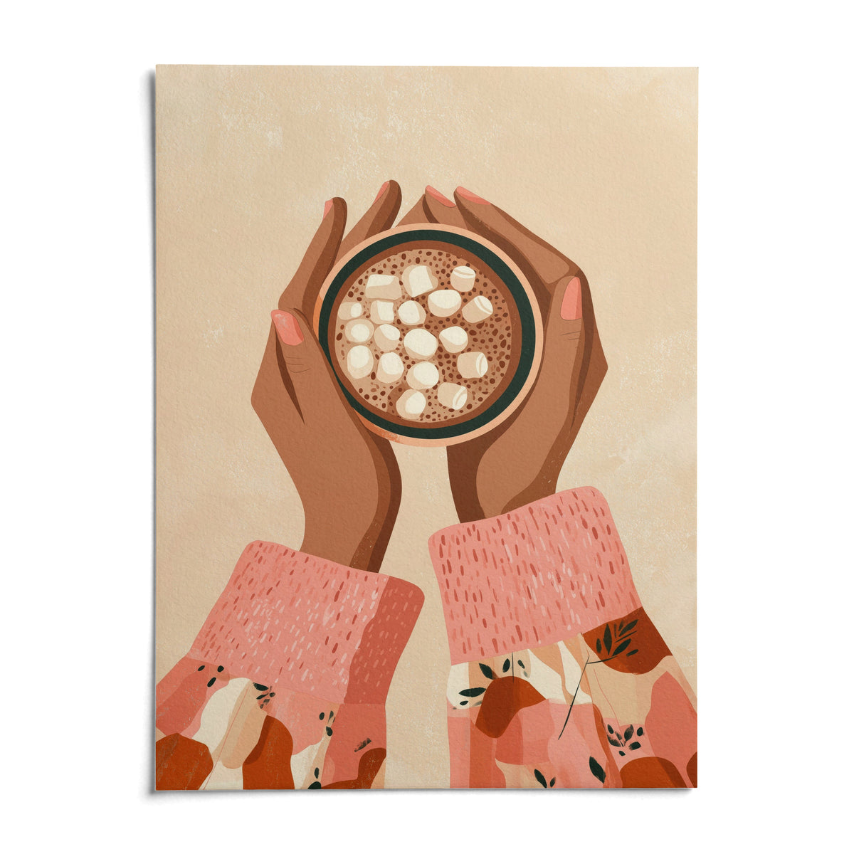 Hot Cocoa Wall Art, shown as an unframed paper print on a plain white background