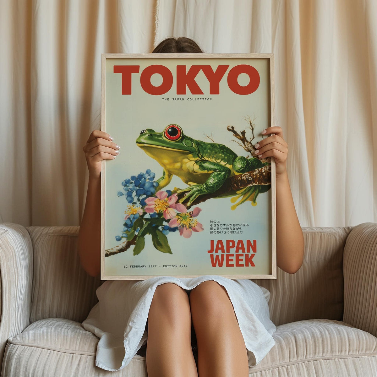 minimalist frog wall art with soft colour tones
