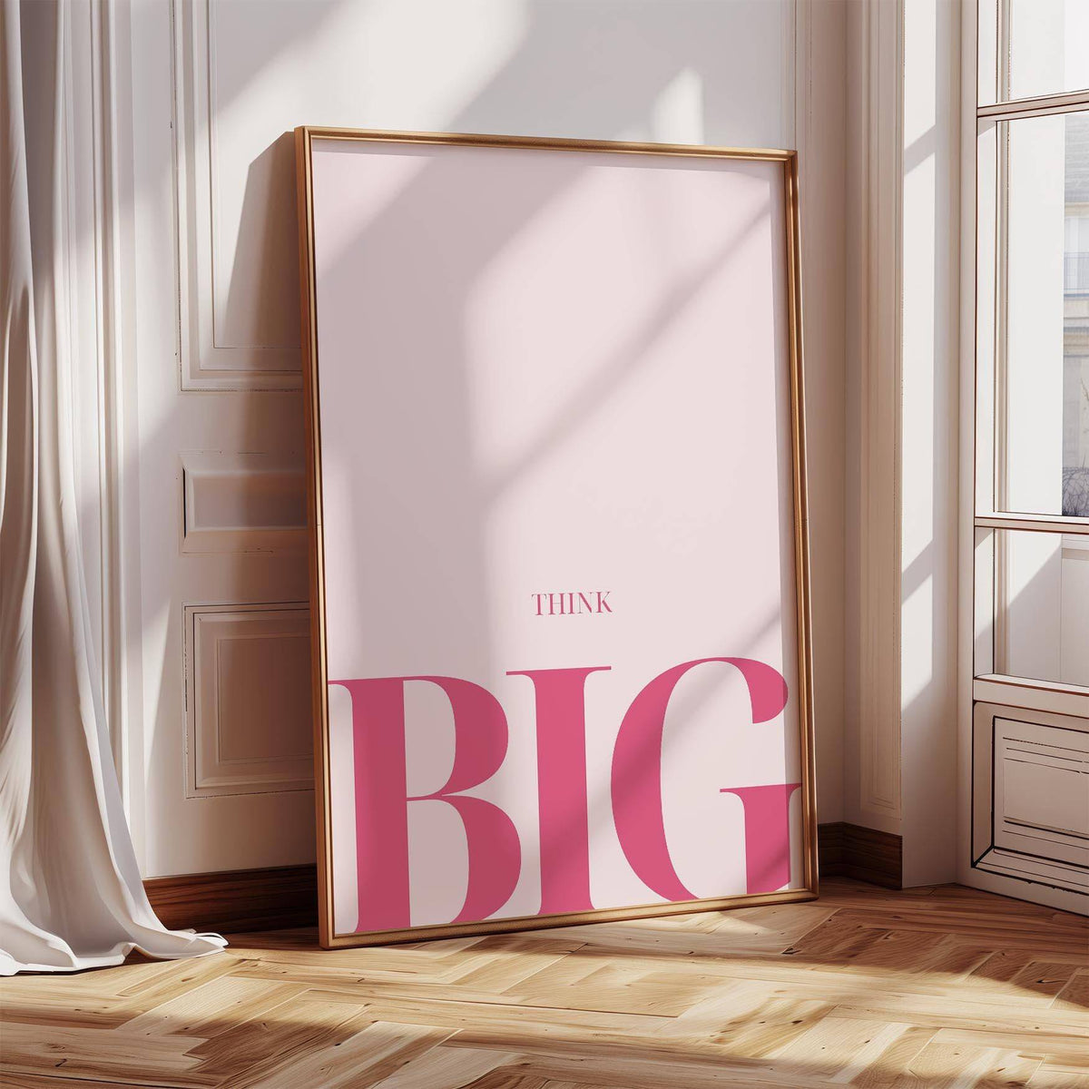 Framed Encouraging Posters for Students with pink and white minimalist typography leaning against wall