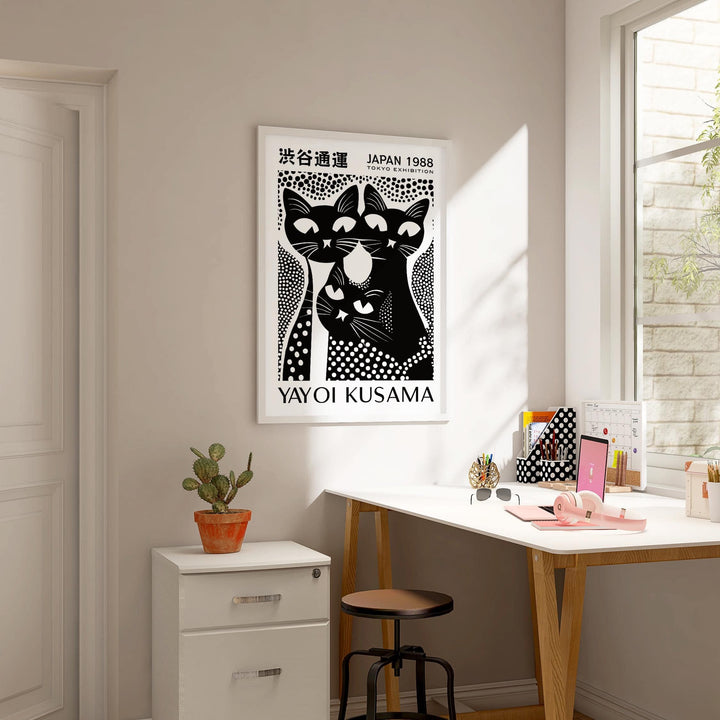 High-quality black cat poster art with bold dot patterns